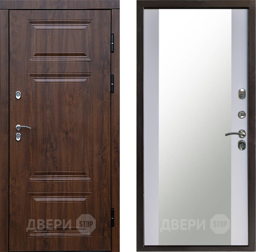 Входная металлическая Дверь Престиж TERMO с терморазрывом Премиум Орех Зеркало Белый софт в Краснознаменске
