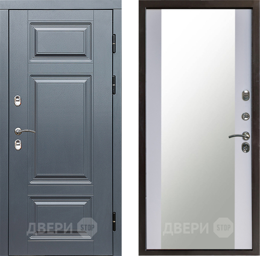 Входная металлическая Дверь Престиж TERMO с терморазрывом Премиум Грэй Зеркало Белый софт в Краснознаменске
