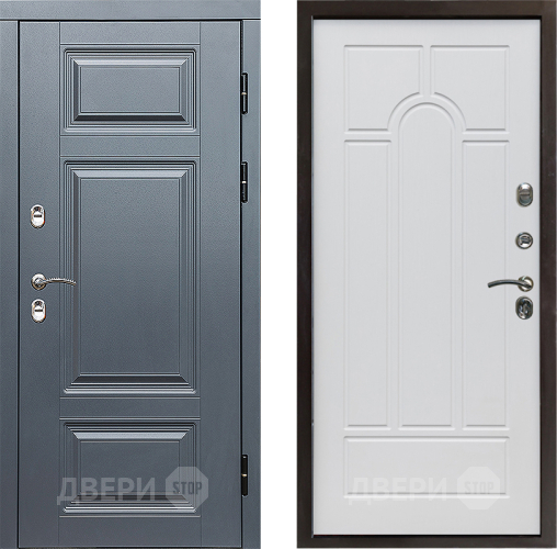 Входная металлическая Дверь Престиж TERMO с терморазрывом Премиум Грэй Арка Белое дерево в Краснознаменске