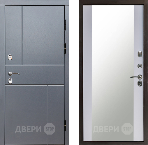 Входная металлическая Дверь Престиж TERMO с терморазрывом Горизонт Грэй Зеркало Белый софт в Краснознаменске