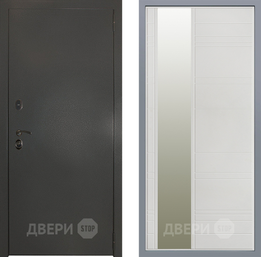 Дверь Заводские двери Эталон 3к антик серебро Зеркало Лира Белый софт в Краснознаменске