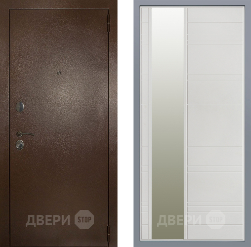 Дверь Заводские двери Эталон 3к антик медь Зеркало Лира Белый софт в Краснознаменске