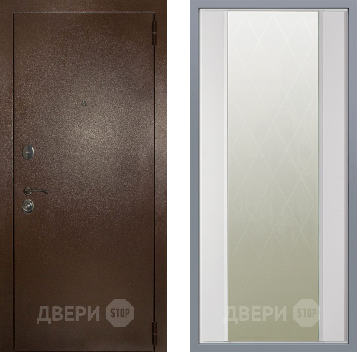 Дверь Заводские двери Эталон 3к антик медь Зеркало Ампир Белый софт в Краснознаменске