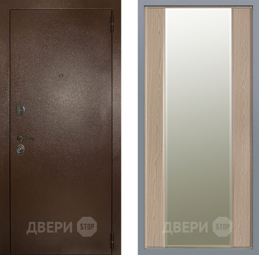 Дверь Заводские двери Эталон 3к антик медь Зеркало Макси Беленый дуб в Краснознаменске
