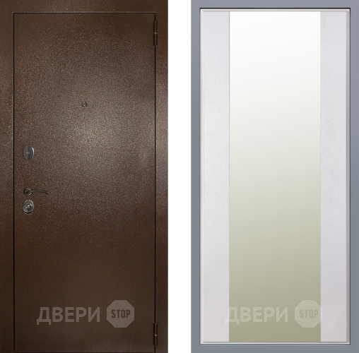 Дверь Заводские двери Эталон 3к антик медь Зеркало Макси Белый шелк в Краснознаменске