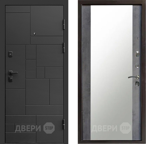 Входная металлическая Дверь Престиж Kvadro Зеркало Бетон темный в Краснознаменске