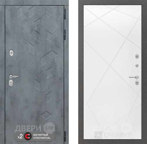 Входная металлическая Дверь Лабиринт (LABIRINT) Бетон 24 Белый софт в Краснознаменске