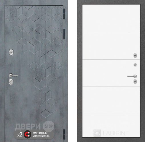 Входная металлическая Дверь Лабиринт (LABIRINT) Бетон 13 Белый софт в Краснознаменске