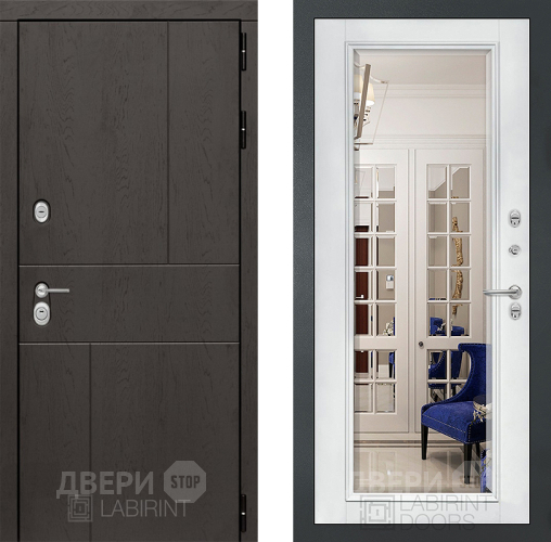 Дверь Лабиринт (LABIRINT) Urban Зеркало Фацет с багетом Белый софт в Краснознаменске
