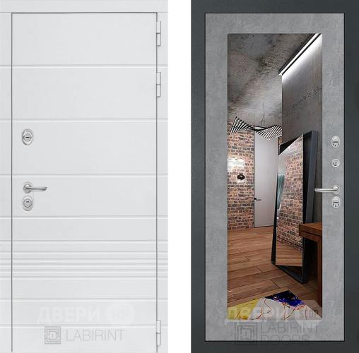 Входная металлическая Дверь Лабиринт (LABIRINT) Трендо Зеркало 18 Бетон светлый в Краснознаменске
