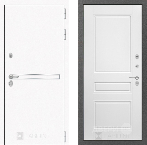 Входная металлическая Дверь Лабиринт (LABIRINT) Лайн White 03 Белый софт в Краснознаменске