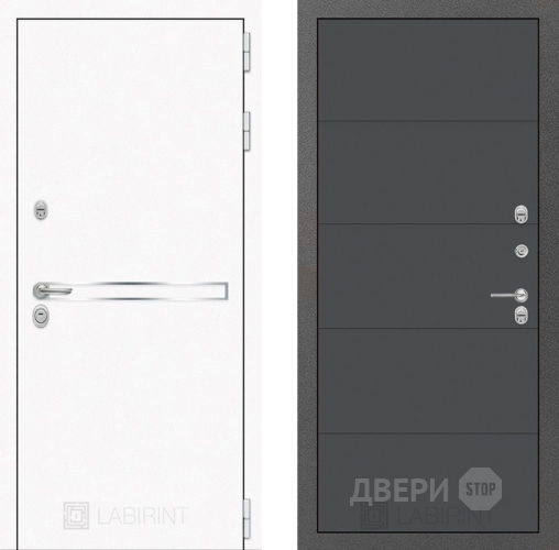Входная металлическая Дверь Лабиринт (LABIRINT) Лайн White 13 Графит софт в Краснознаменске