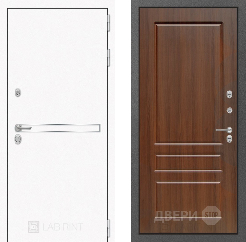 Входная металлическая Дверь Лабиринт (LABIRINT) Лайн White 03 Орех бренди в Краснознаменске
