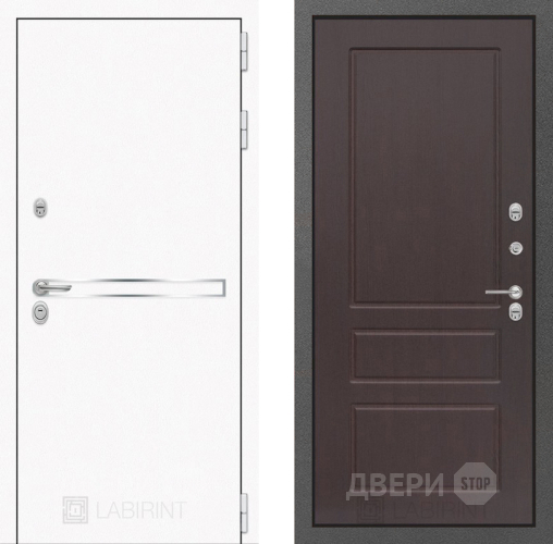 Входная металлическая Дверь Лабиринт (LABIRINT) Лайн White 03 Орех премиум в Краснознаменске