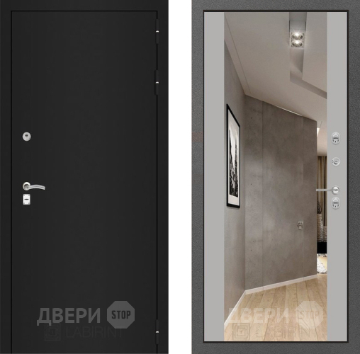 Дверь Лабиринт (LABIRINT) Classic шагрень черная Зеркало Максимум Грей софт в Краснознаменске