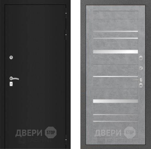 Входная металлическая Дверь Лабиринт (LABIRINT) Classic шагрень черная 20 Бетон светлый в Краснознаменске