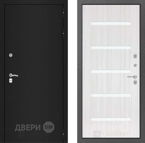 Входная металлическая Дверь Лабиринт (LABIRINT) Classic шагрень черная 01 Сандал белый в Краснознаменске