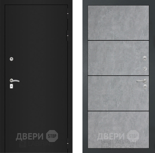 Входная металлическая Дверь Лабиринт (LABIRINT) Classic шагрень черная 25 Бетон светлый в Краснознаменске