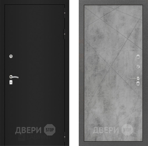 Входная металлическая Дверь Лабиринт (LABIRINT) Classic шагрень черная 24 Бетон светлый в Краснознаменске