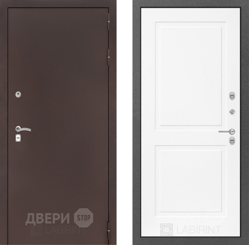 Входная металлическая Дверь Лабиринт (LABIRINT) Classic антик медь 11 Белый софт в Краснознаменске