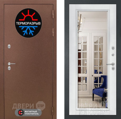 Дверь Лабиринт (LABIRINT) Термо Магнит Зеркало Фацет с багетом Белый софт в Краснознаменске