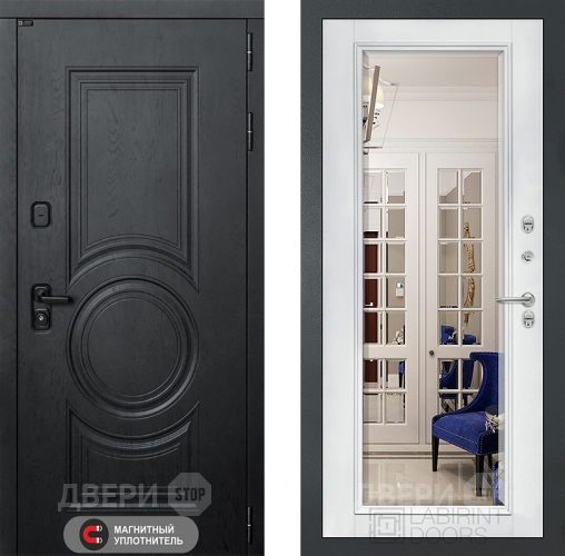 Дверь Лабиринт (LABIRINT) Гранд Зеркало Фацет с багетом Белый софт в Краснознаменске