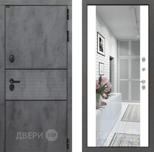 Входная металлическая Дверь Лабиринт (LABIRINT) Инфинити Зеркало Максимум Белый софт в Краснознаменске