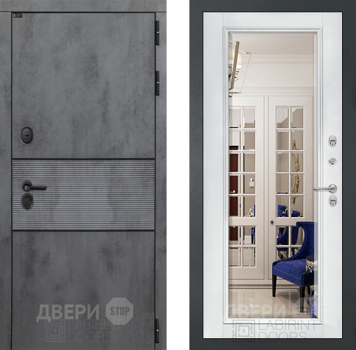 Дверь Лабиринт (LABIRINT) Инфинити Зеркало Фацет с багетом Белый софт в Краснознаменске