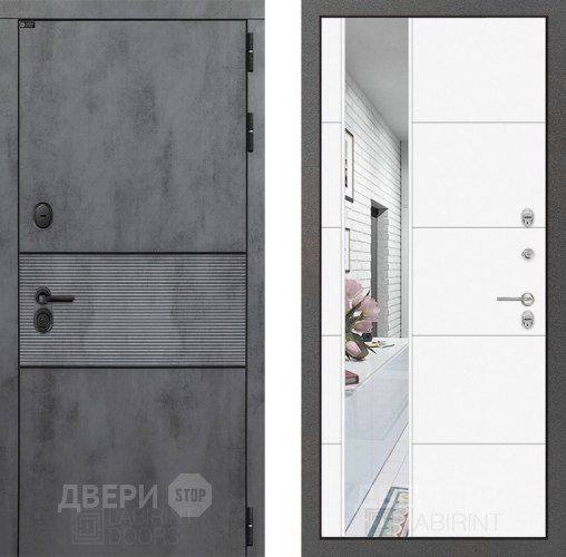 Входная металлическая Дверь Лабиринт (LABIRINT) Инфинити Зеркало 19 Белый софт в Краснознаменске