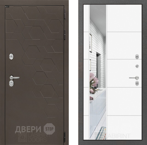 Входная металлическая Дверь Лабиринт (LABIRINT) Смоки Зеркало 19 Белый софт в Краснознаменске