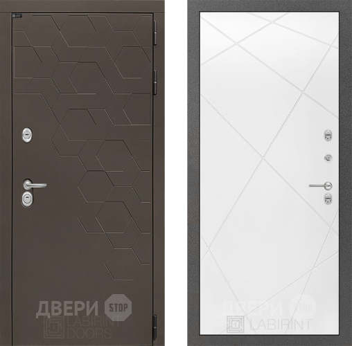 Входная металлическая Дверь Лабиринт (LABIRINT) Смоки 24 Белый софт в Краснознаменске