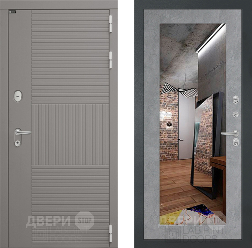 Входная металлическая Дверь Лабиринт (LABIRINT) Формо Зеркало 18 Бетон светлый в Краснознаменске