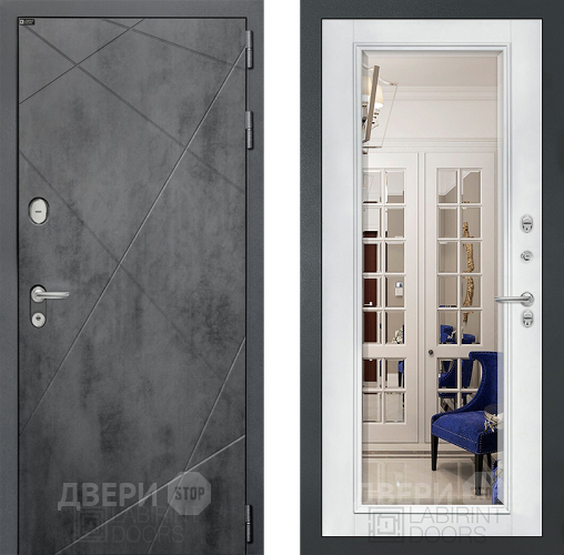 Дверь Лабиринт (LABIRINT) Лофт Зеркало Фацет с багетом Белый софт в Краснознаменске