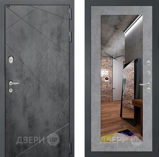 Входная металлическая Дверь Лабиринт (LABIRINT) Лофт Зеркало 18 Бетон светлый в Краснознаменске
