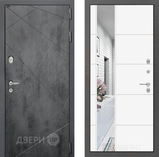 Входная металлическая Дверь Лабиринт (LABIRINT) Лофт Зеркало 19 Белый софт в Краснознаменске