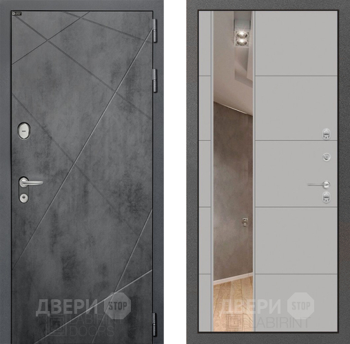 Входная металлическая Дверь Лабиринт (LABIRINT) Лофт Зеркало 19 Грей софт в Краснознаменске