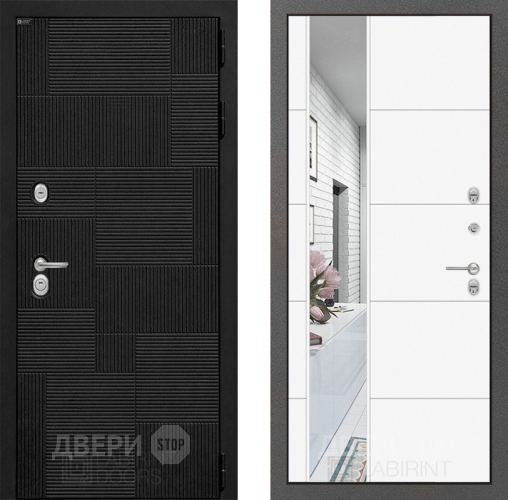 Входная металлическая Дверь Лабиринт (LABIRINT) Pazl Зеркало 19 Белый софт в Краснознаменске