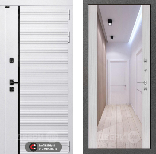 Входная металлическая Дверь Лабиринт (LABIRINT) Royal Зеркало Максимум Сандал белый в Краснознаменске