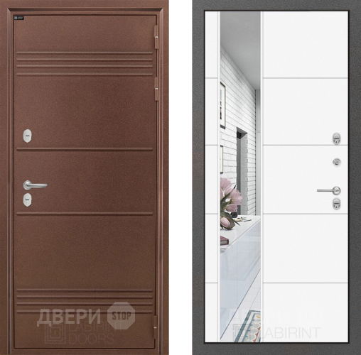 Входная металлическая Дверь Лабиринт (LABIRINT) Термо Лайт Зеркало 19 Белый софт в Краснознаменске
