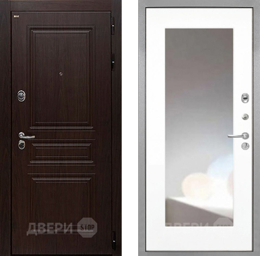 Входная металлическая Дверь Интекрон (INTECRON) Брайтон Тиковое Дерево ФЛЗ-120-М Зеркало Белый матовый в Краснознаменске