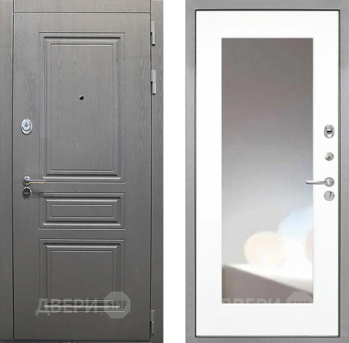 Входная металлическая Дверь Интекрон (INTECRON) Брайтон Графит ФЛЗ-120-М Зеркало Белый матовый в Краснознаменске