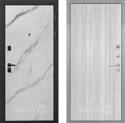 Входная металлическая Дверь Интекрон (INTECRON) Профит Black Мрамор Арктик В-07 с молдингом Сандал белый в Краснознаменске