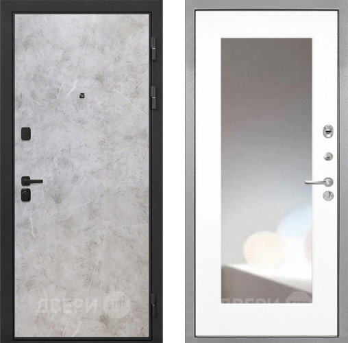 Входная металлическая Дверь Интекрон (INTECRON) Профит Black Мрамор Светлый ФЛЗ-120-М Зеркало Белый матовый в Краснознаменске