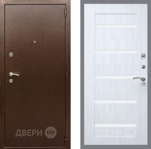 Входная металлическая Дверь Рекс (REX) 1А Медный Антик СБ-14 стекло белое Сандал белый в Краснознаменске