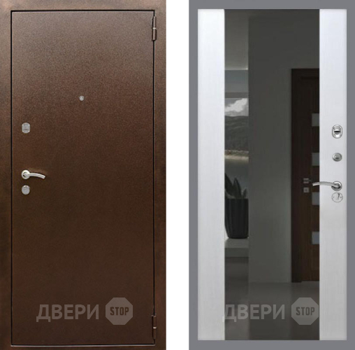 Входная металлическая Дверь Рекс (REX) 1А Медный Антик СБ-16 с Зеркалом Лиственница беж в Краснознаменске