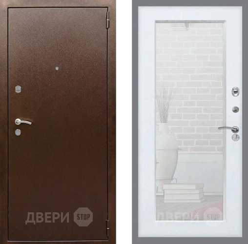 Входная металлическая Дверь Рекс (REX) 1А Медный Антик Зеркало Пастораль Белый ясень в Краснознаменске