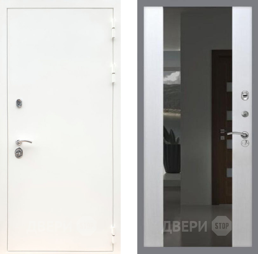 Дверь Рекс (REX) 5 Белая Шагрень СБ-16 Зеркало Белый ясень в Краснознаменске