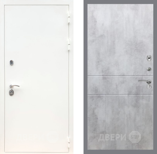 Входная металлическая Дверь Рекс (REX) 5 Белая Шагрень FL-290 Бетон светлый в Краснознаменске