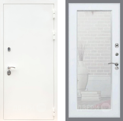 Входная металлическая Дверь Рекс (REX) 5 Белая Шагрень Зеркало Пастораль Белый ясень в Краснознаменске