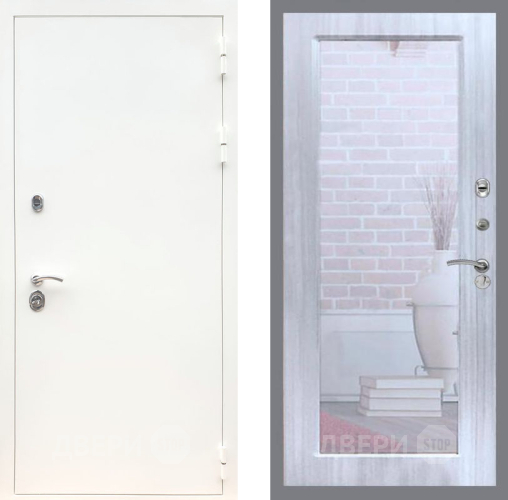 Входная металлическая Дверь Рекс (REX) 5 Белая Шагрень Зеркало Пастораль Сандал белый в Краснознаменске
